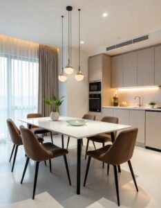 Cores que combinam com uma sala de jantar moderna.