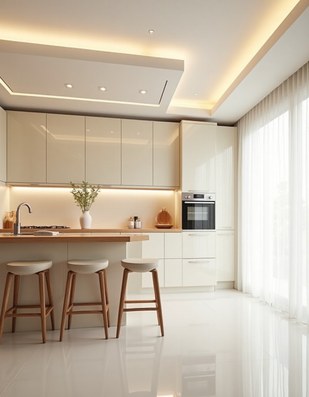 Comparativo visual de uma cozinha planejada e uma cozinha modulada, destacando as diferenças