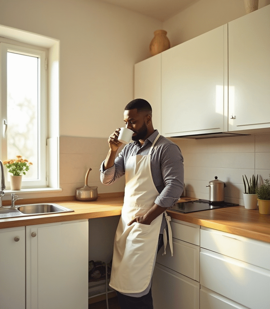 Cozinha planejada branca otimizando espaço em apartamento pequeno.