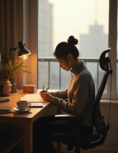 Organização de gavetas e tomadas embutidas em home office planejado.