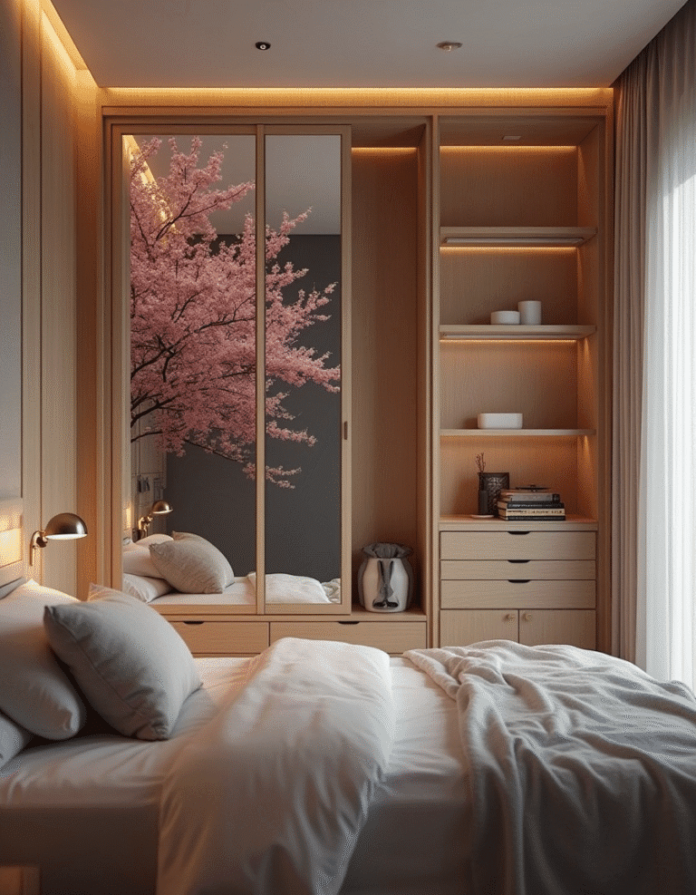 Cozinha pequena planejada com armários aéreos e organização interna.