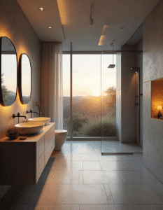 Banheiro decorado com móveis planejados