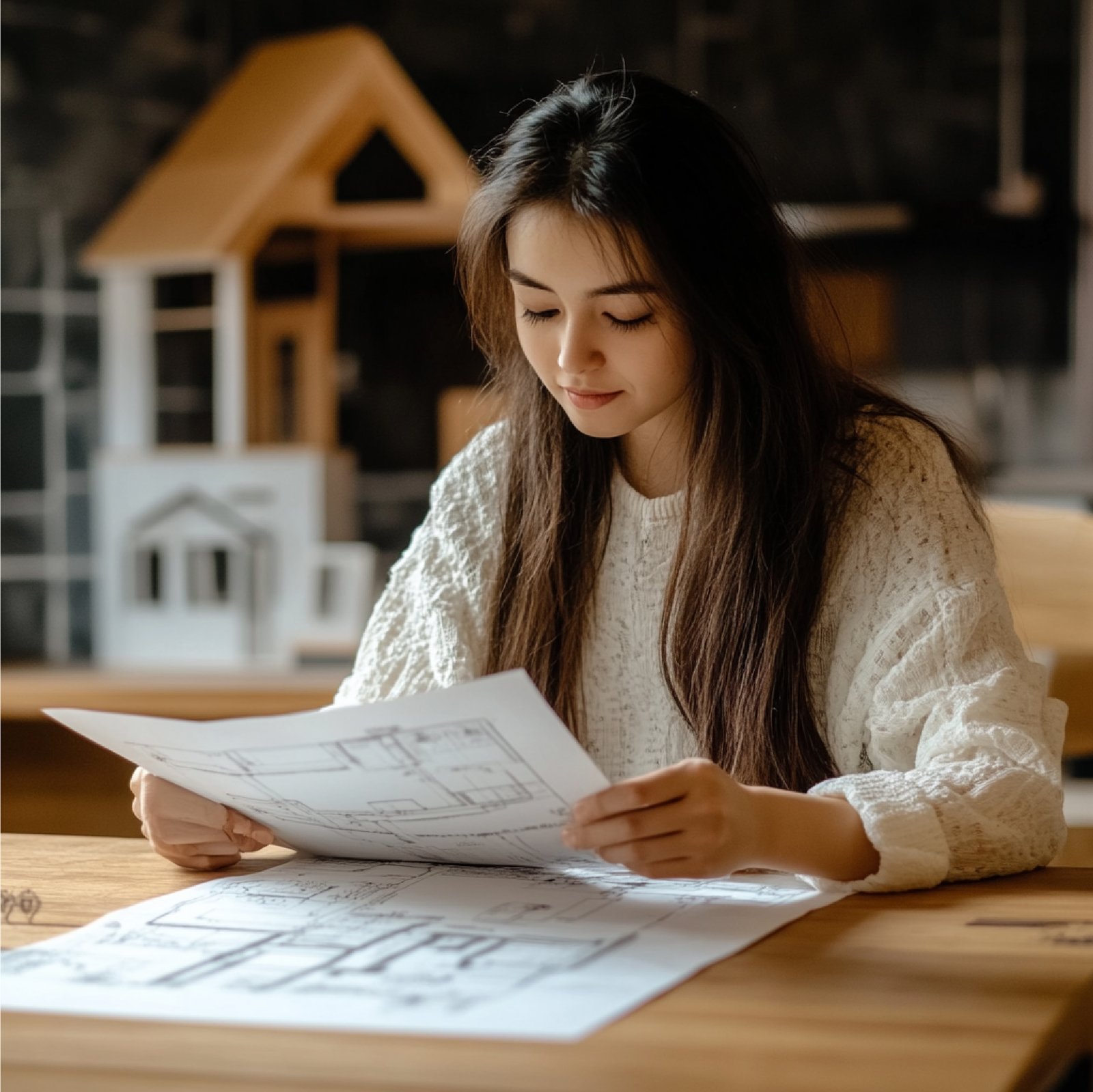 Designer de interiores escolhendo acabamentos para móveis planejados.