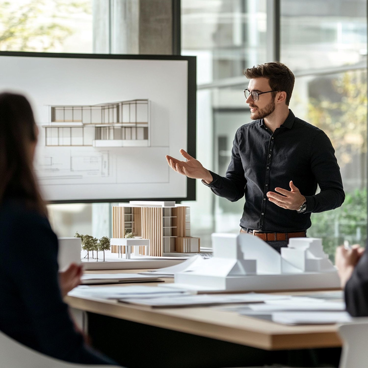 Apresentação de projeto em um tablet, simbolizando o briefing completo.