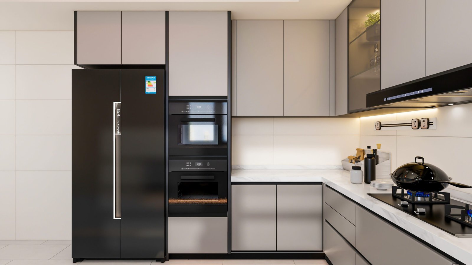 Eletrodomésticos compactos embutidos em cozinha planejada