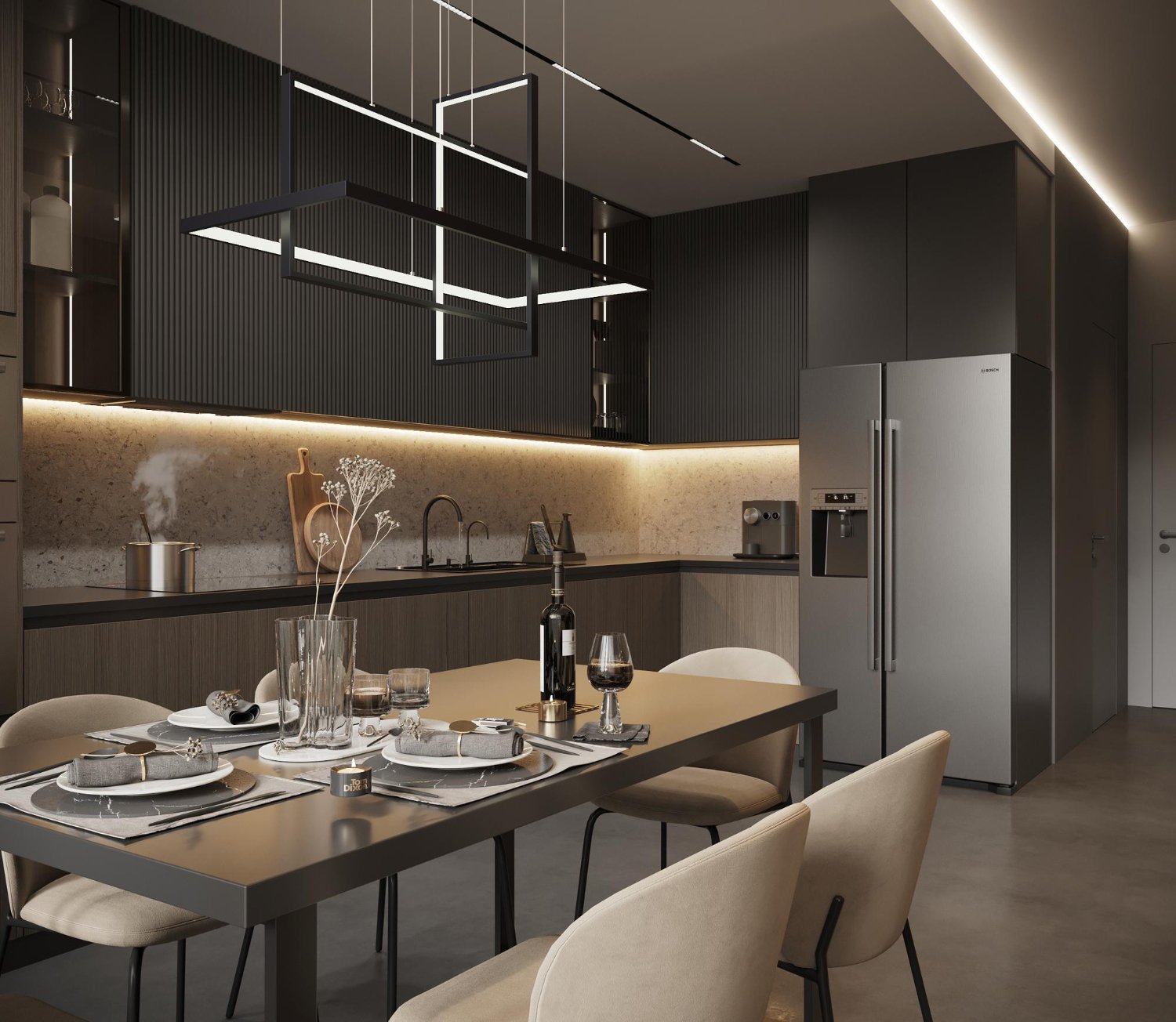 Uso de gavetões em cozinha planejada para apartamento pequeno.