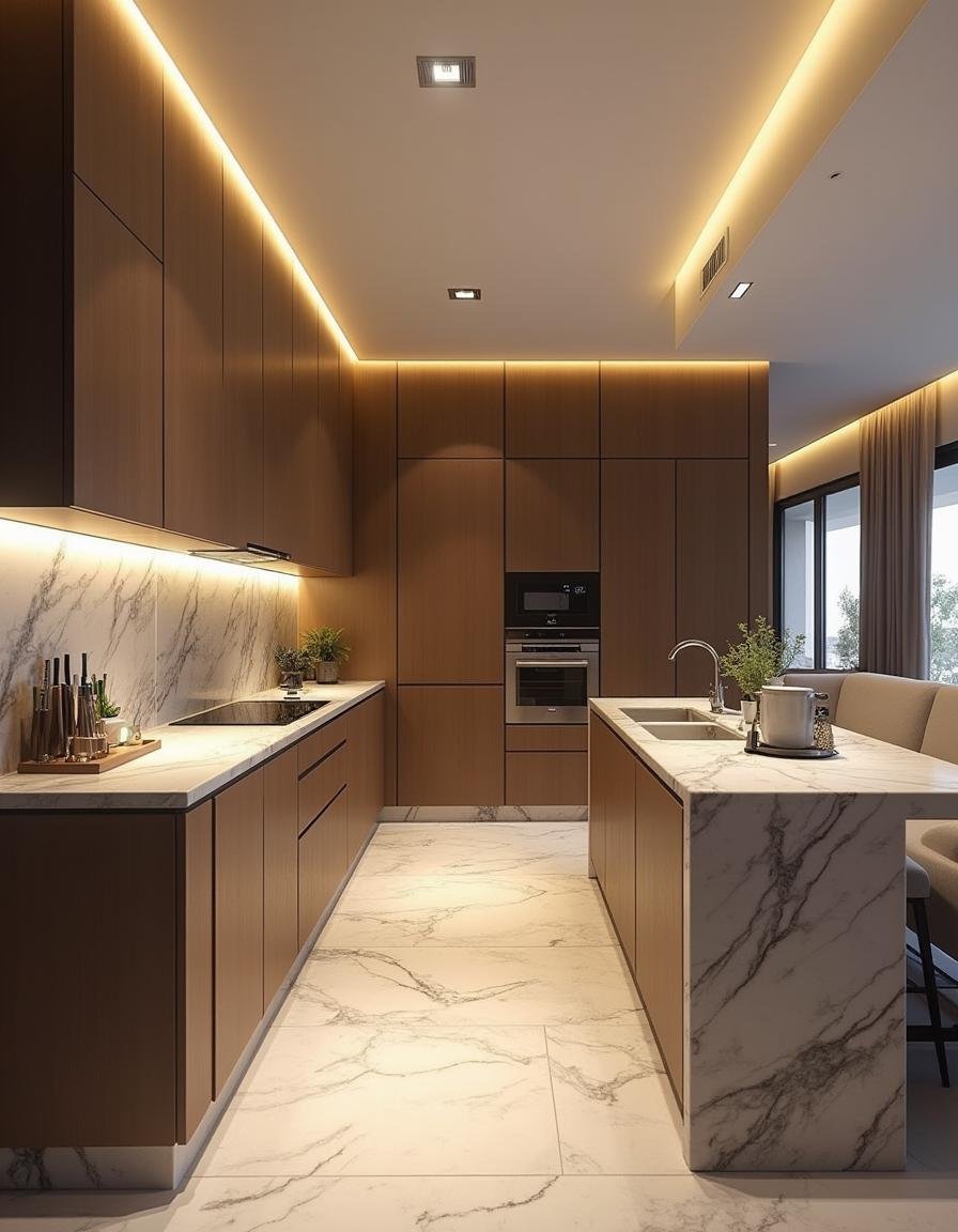 Detalhe de armário superior em madeira em cozinha de apartamento.