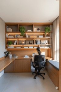 escritório planejado, home office pequeno luxo, mesa escritório planejada, ergonomia home office, iluminação para escritório, cadeira de escritório design.