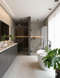 gabinete banheiro planejado, armário lavanderia apartamento, lavanderia oculta, banheiro pequeno luxo, marcenaria áreas úmidas.