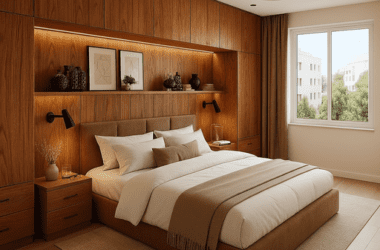 cabeceira planejada, móveis quarto casal, quarto pequeno planejado, guarda-roupa casal com espelho, painel de tv quarto.