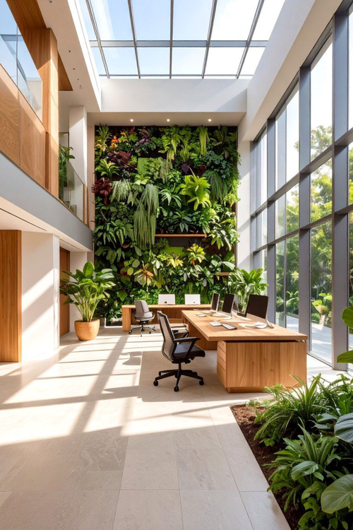 Analogias naturais utilizando marcenaria com veios de madeira natural e tecidos