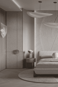 Sala de estar integrada ao jardim através de grandes vãos de vidro de correr com trilhos embutidos no piso. Design minimalista ProjeFácil.