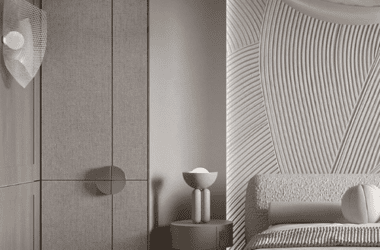 Sala de estar integrada ao jardim através de grandes vãos de vidro de correr com trilhos embutidos no piso. Design minimalista ProjeFácil.