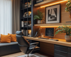 escritório planejado, home office pequeno luxo, mesa escritório planejada, ergonomia home office, iluminação para escritório, cadeira de escritório design.